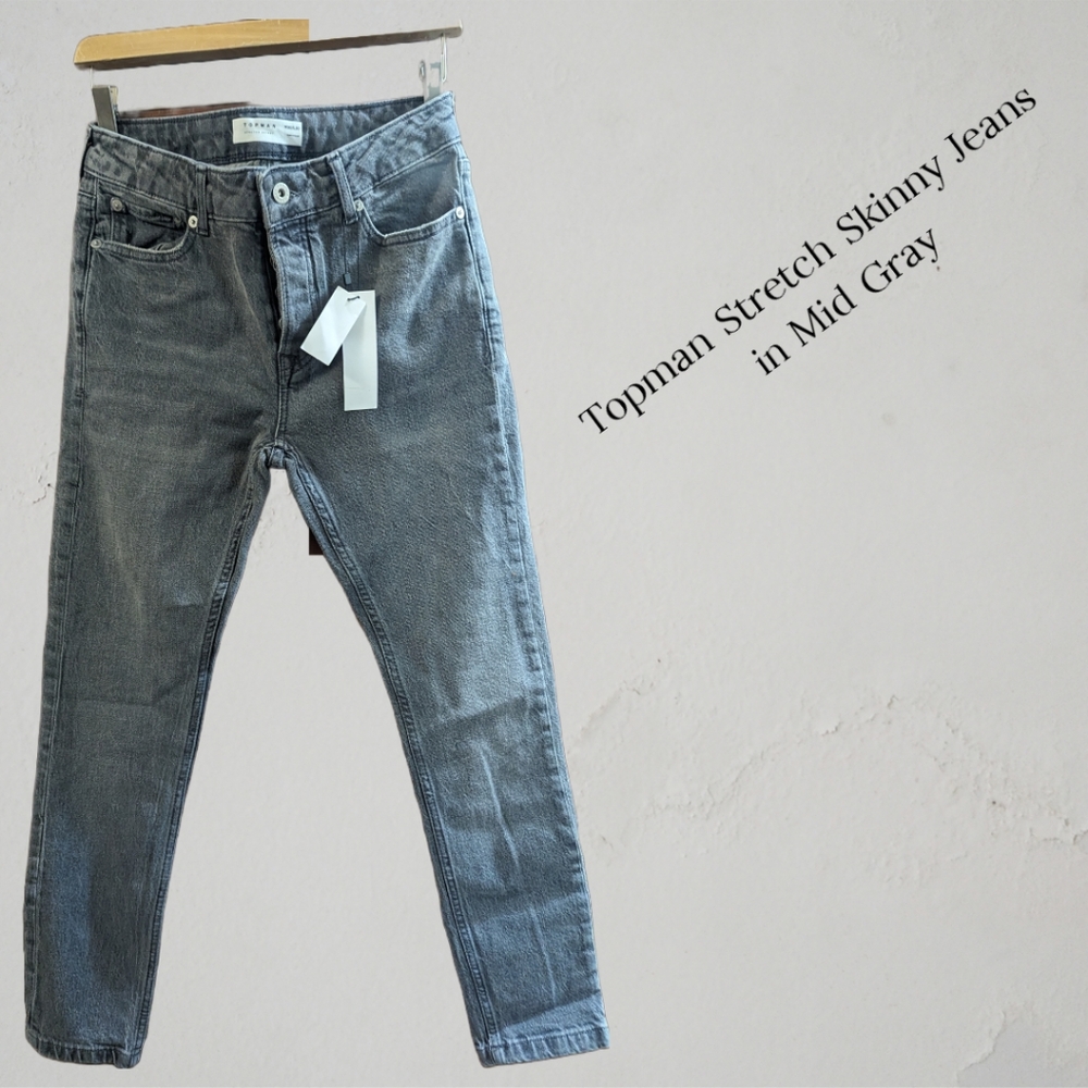 Topman Stretch Skinny Jeans in Mid Gray Mens 30x30